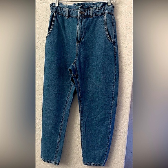 Zara Woman’s Paper Bag Denim Jeans Blue Wash Size:2 Preloved - Picture 1 of 12